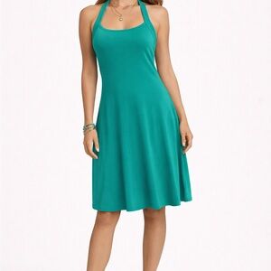 VENUS Teal Halter Open Back Dress